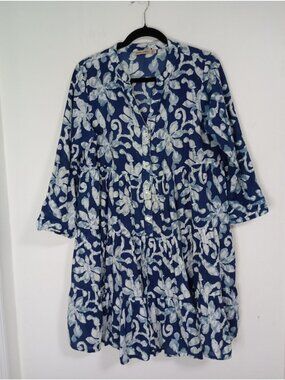 Dress Addict Floral Tiered Button-Down Dress Size M 100% Cotton Lightweight